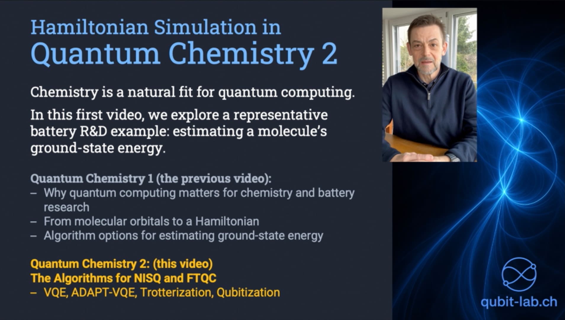 Quantum Chemistry 2: Hamiltonian Simulation Algorithms (VQE, ADAPT-VQE, QPE, Trotterization, Qubitization)